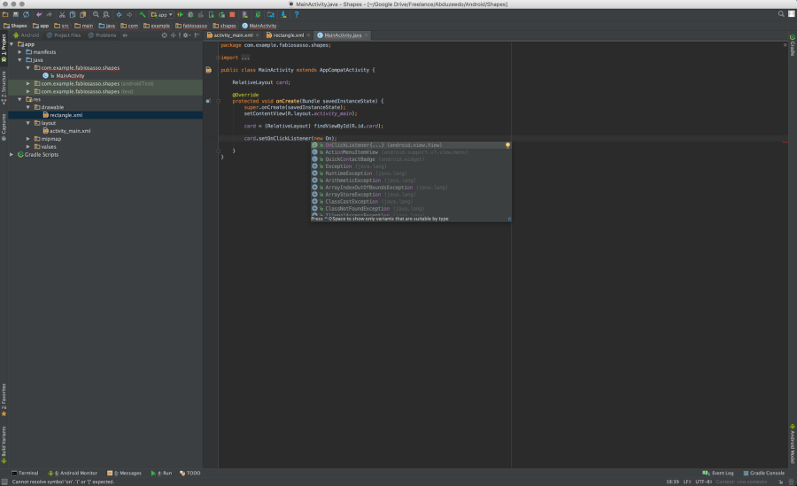 Android Native Prototyping - Shapes and Click Event