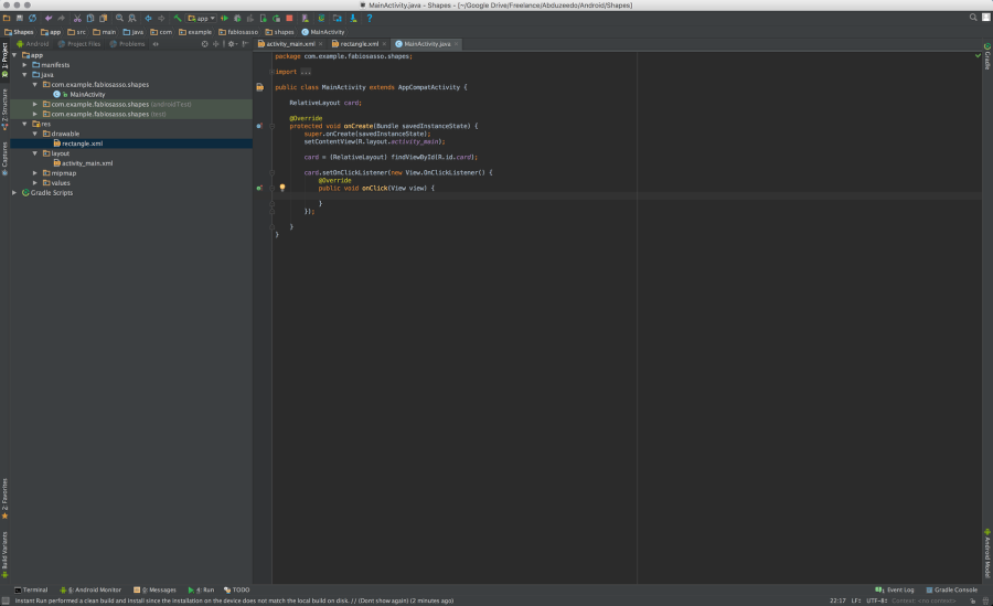 Android Native Prototyping - Shapes and Click Event