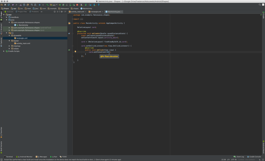 Android Native Prototyping - Shapes and Click Event