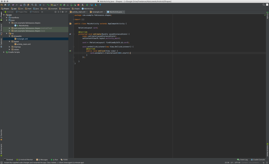 Android Native Prototyping - Shapes and Click Event