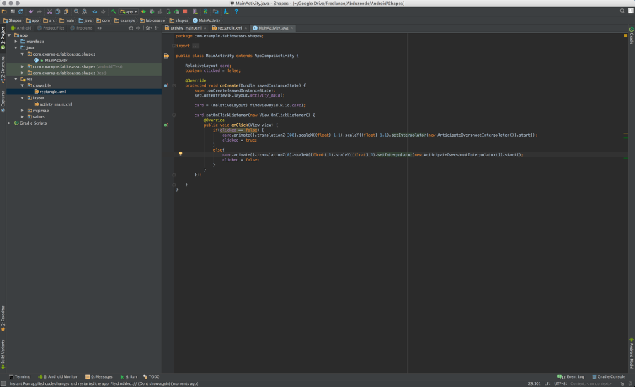 Android Native Prototyping - Shapes and Click Event