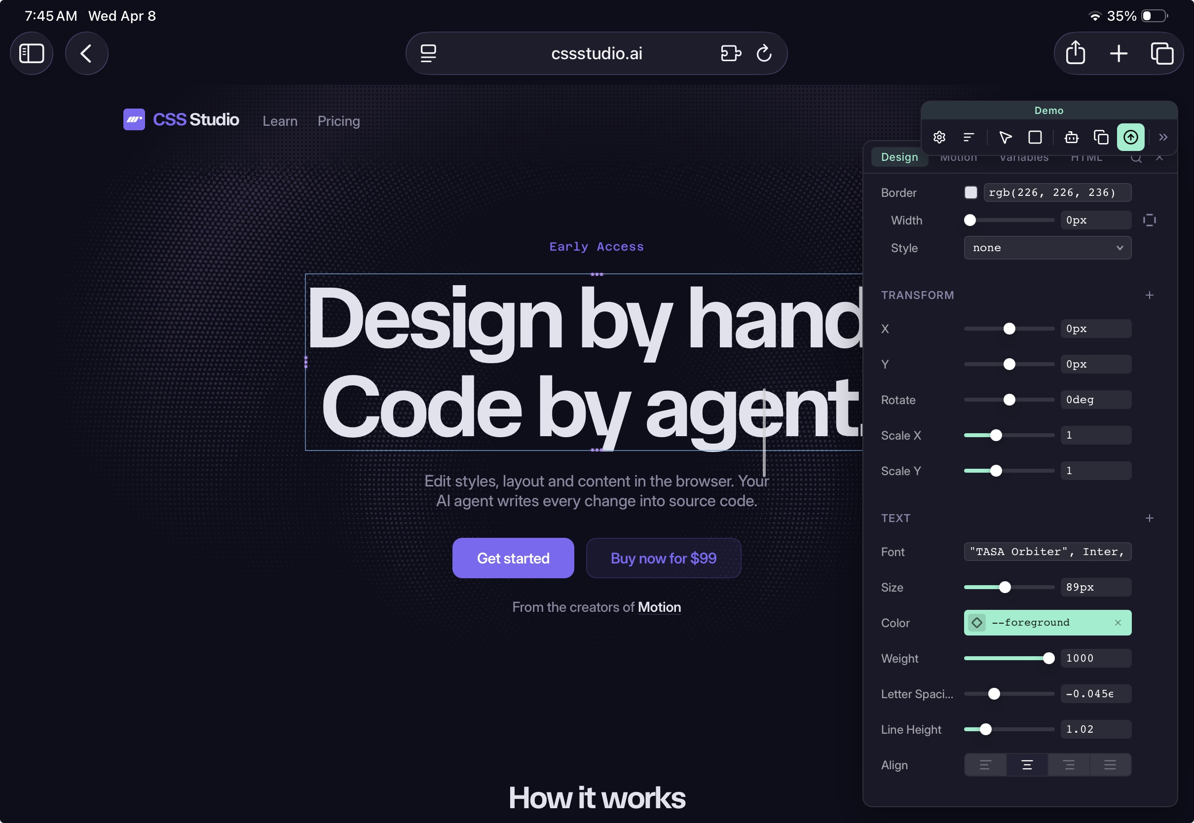 CSS design tool CSS Studio interface overview