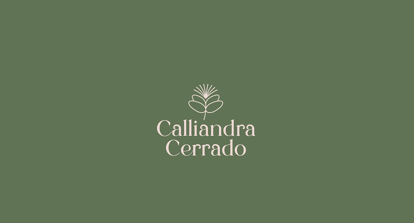 Calliandra Cerrado branding logo on sage green background with calliandra flower icon