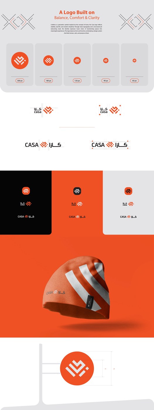 Bilingual logo options and size guidelines of a conceptual brand identity design