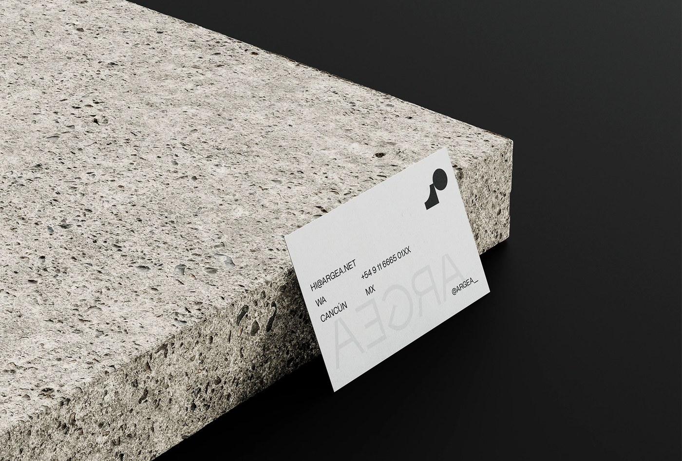 Argea brand identity design brand tape diagonal composition on white architectural boxes