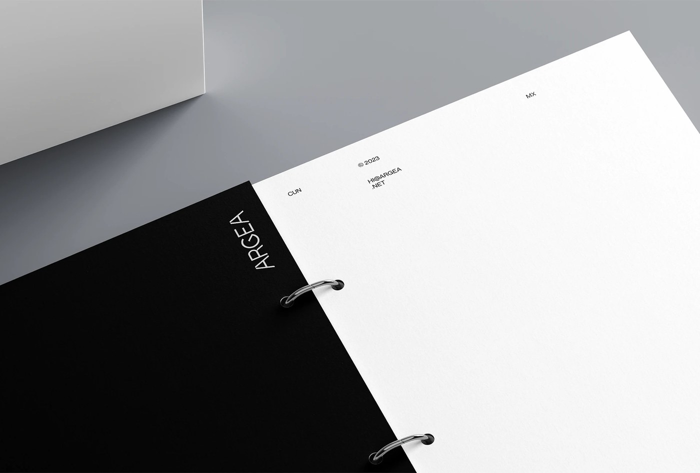 Argea brand identity design cobalt blue digital screen with geometric mark