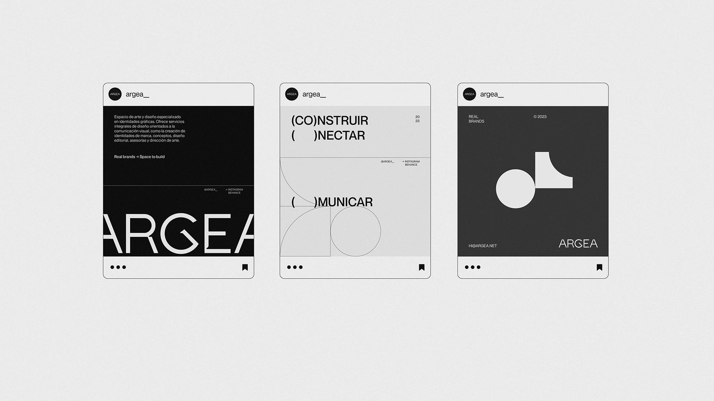 Argea brand identity design orange-red hero panel with wordmark and geometric mark