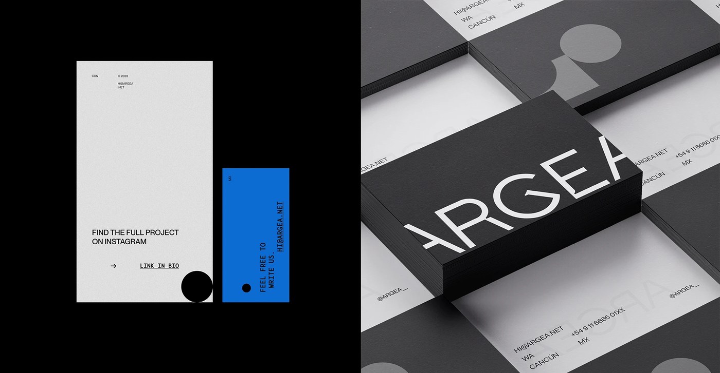 Argea brand identity design minimal web UI with hairline grid and bracketed navigation
