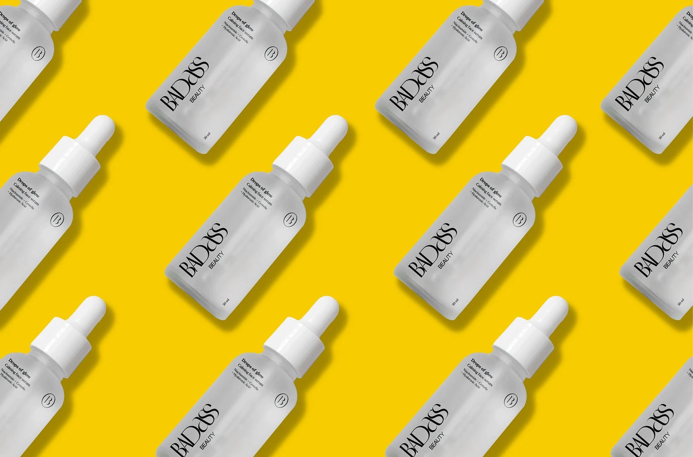Badass Beauty skincare brand identity packaging design system application