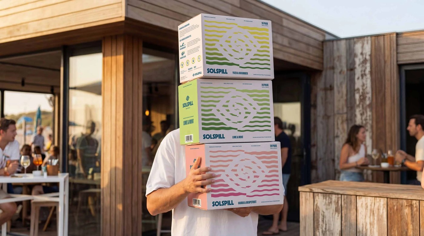 Solspill beverage packaging design visual identity system lockup by Holman Design