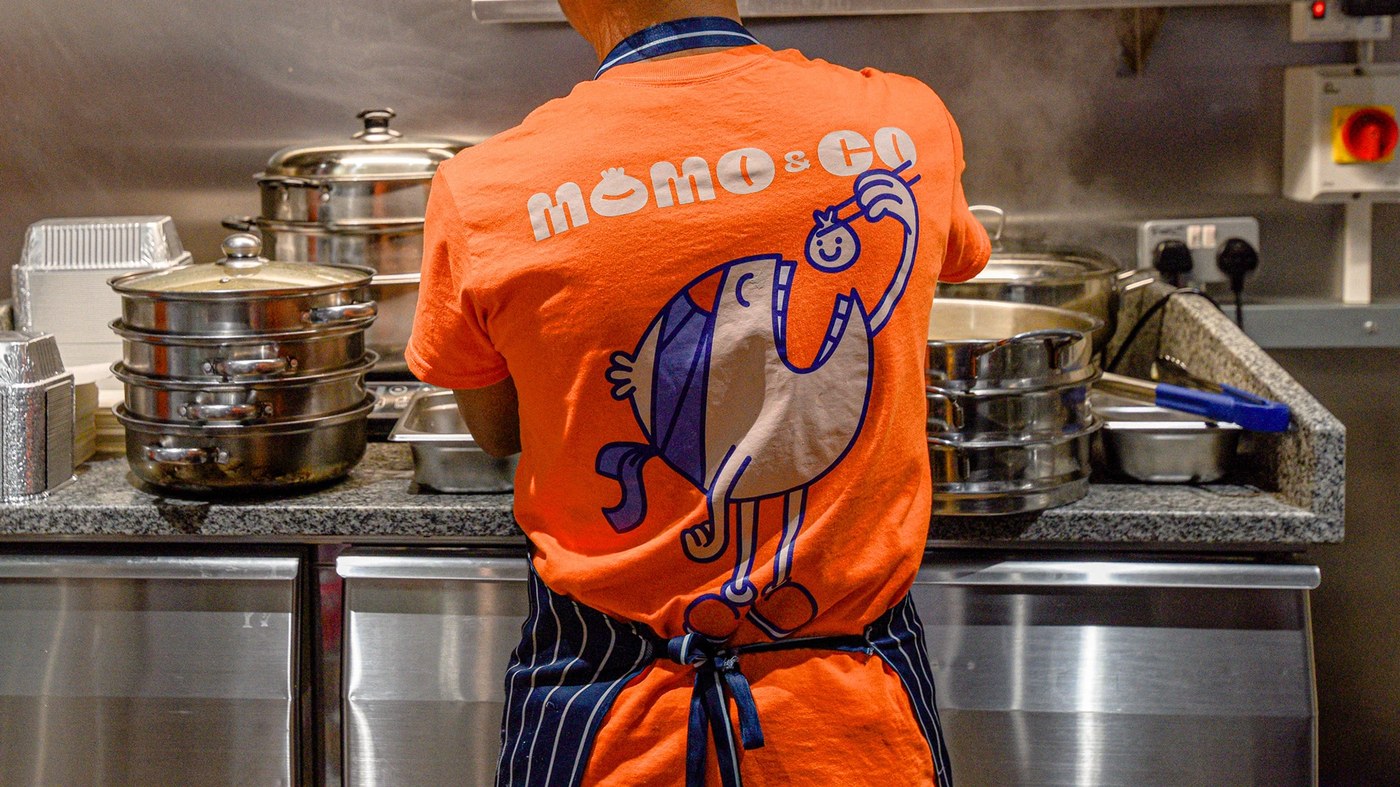 Momo & Co restaurant brand identity London storefront fascia and signage by Brandtown Studio