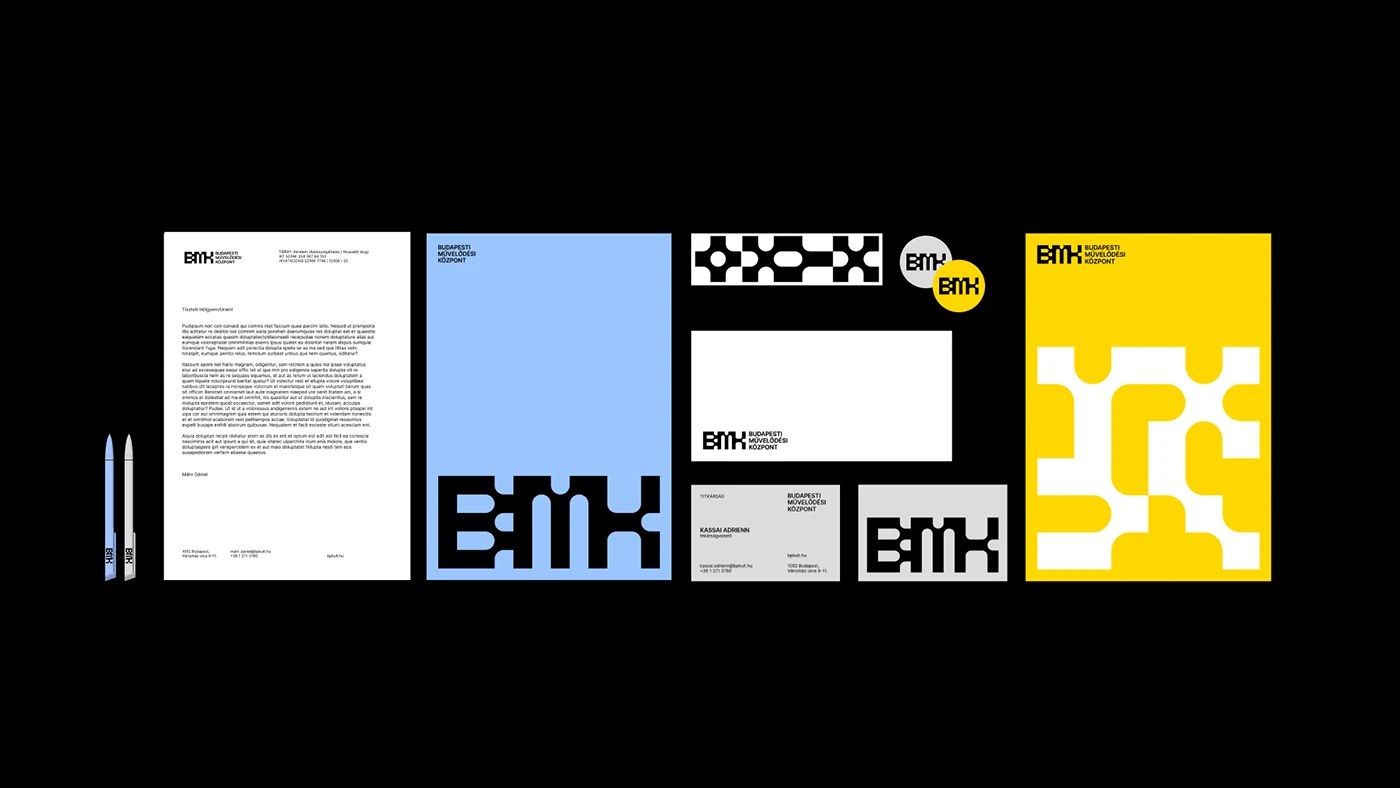 Budapest cultural center brand identity BMK condensed grotesque typography