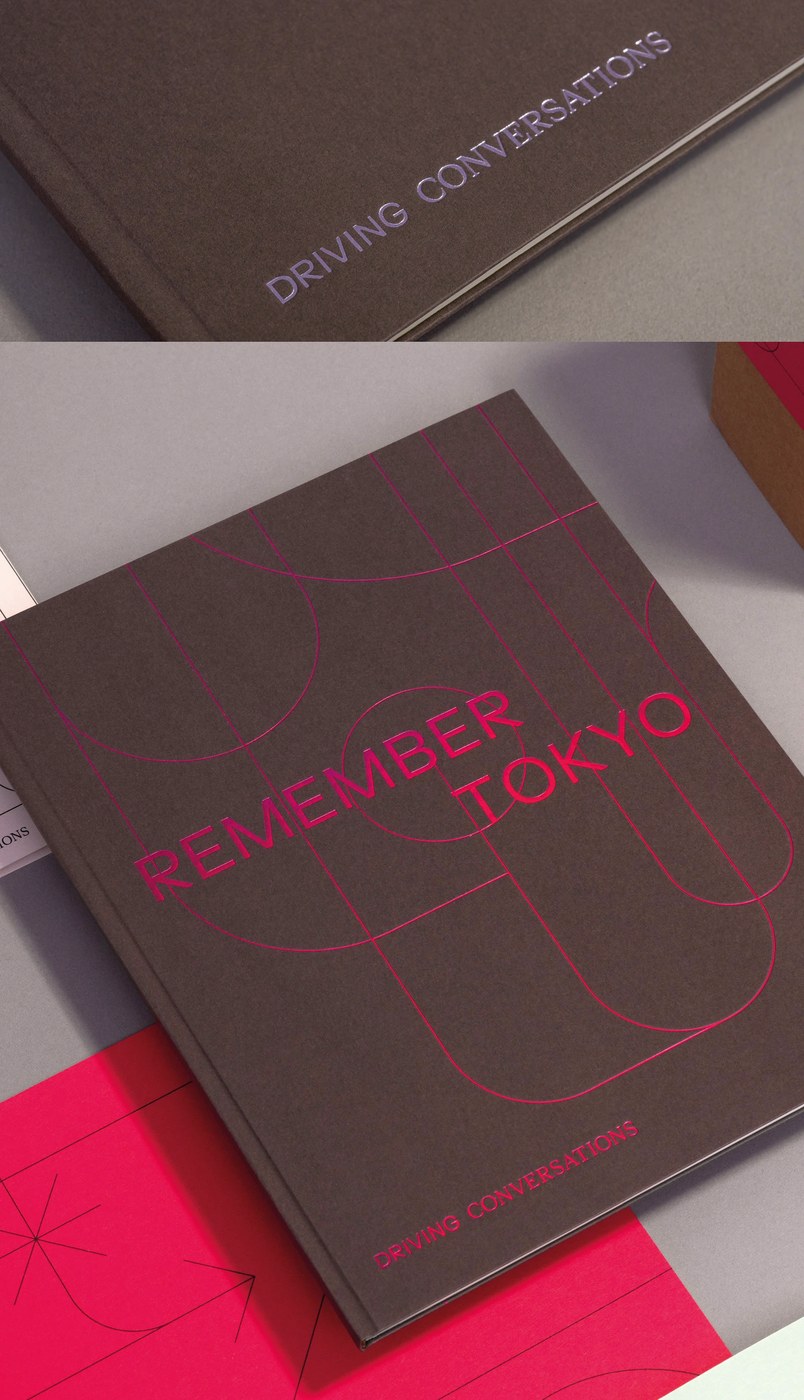 graphic design with red and mint green paths representing visual identity