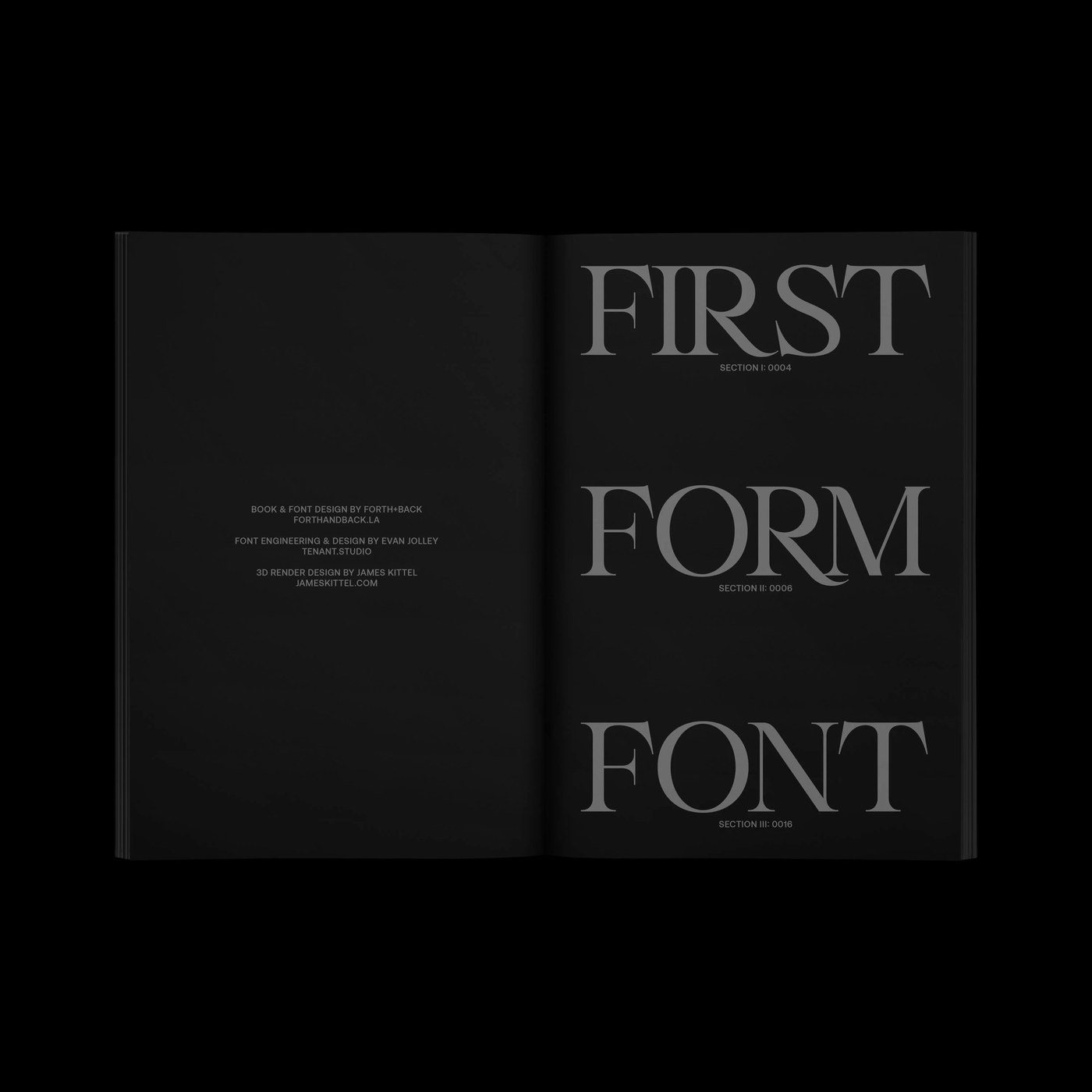 display serif typeface design page showcasing FIRST FORM FONT