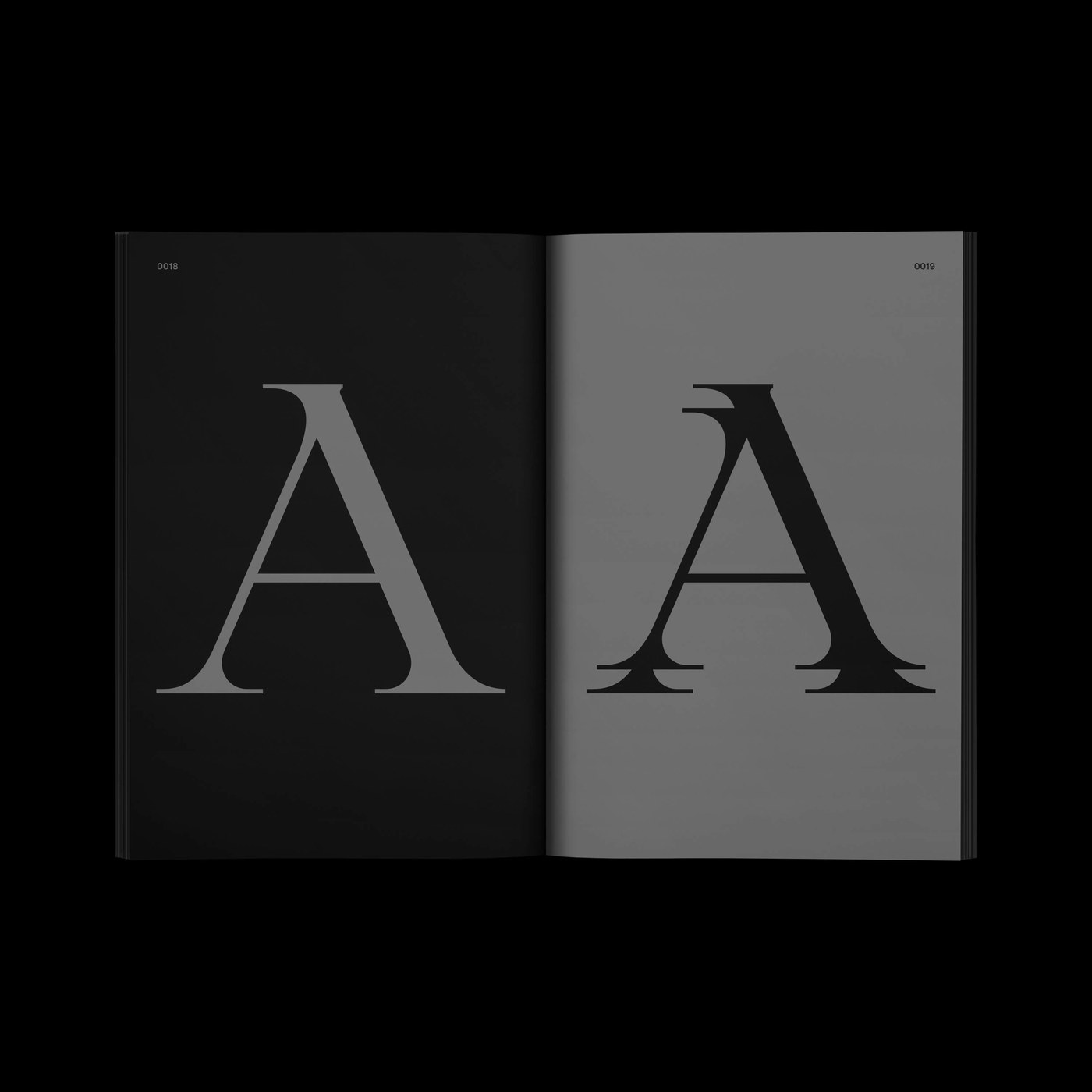 display serif typeface design double spread comparing A glyphs