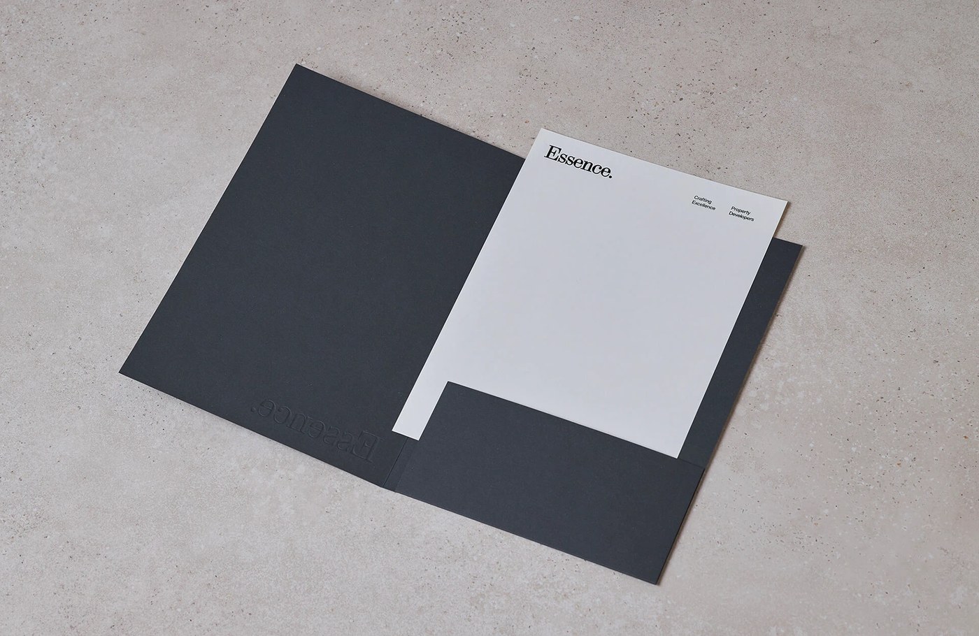 Essence visual identity system raw texture card envelope print