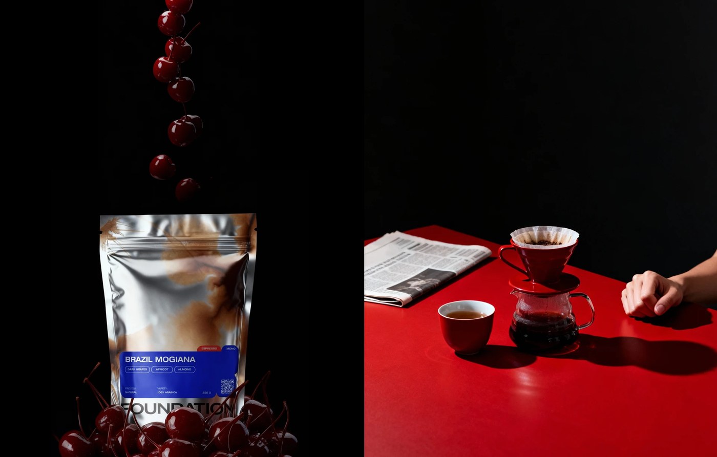 Foundation Coffee Roasters coffee packaging design still-life photography