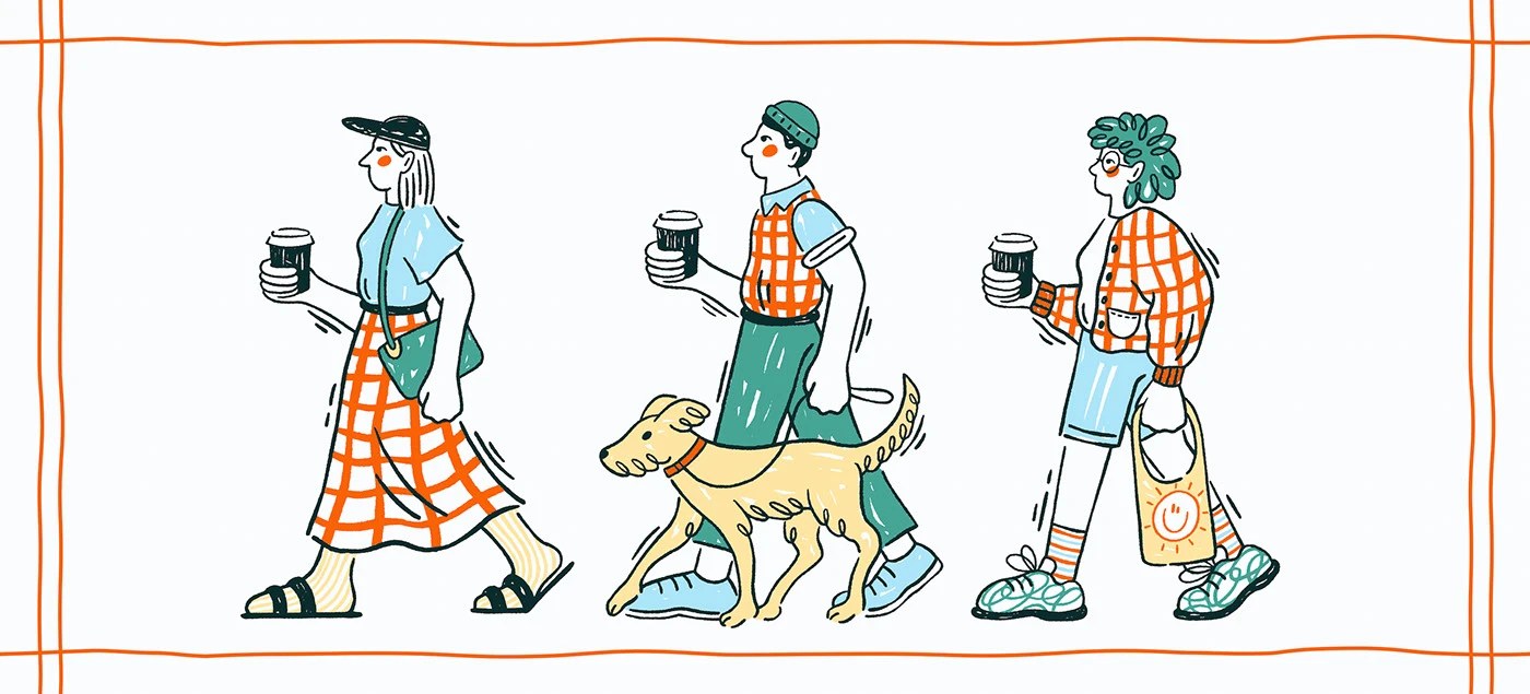 GRID coffee shop brand identity design — signage and merchandise applications with single orange accent