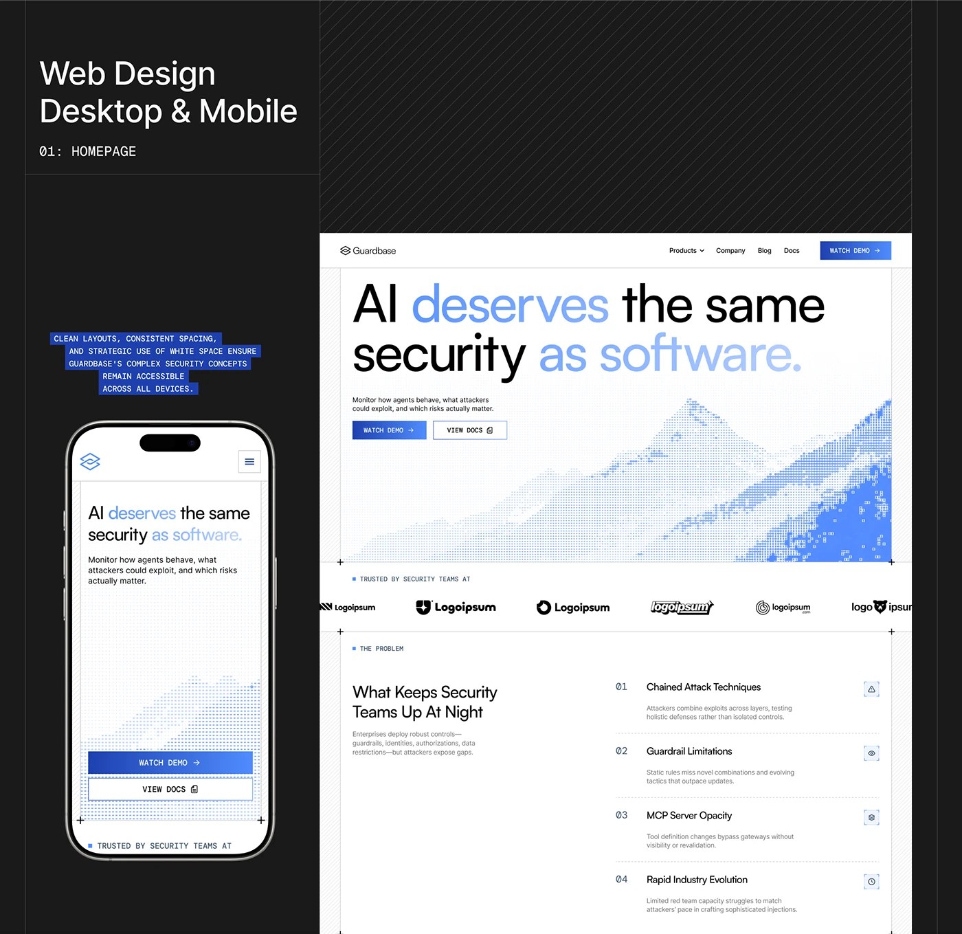 Guardbase AI security brand identity color palette — electric periwinkle and deep navy system