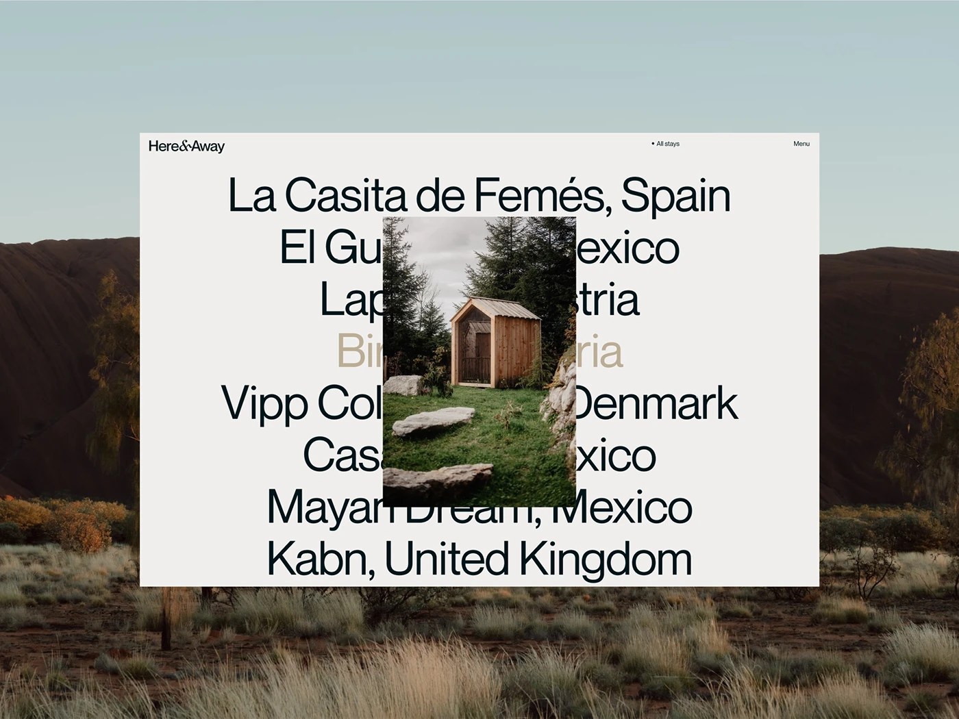 here away web design full-bleed destination photography navigation