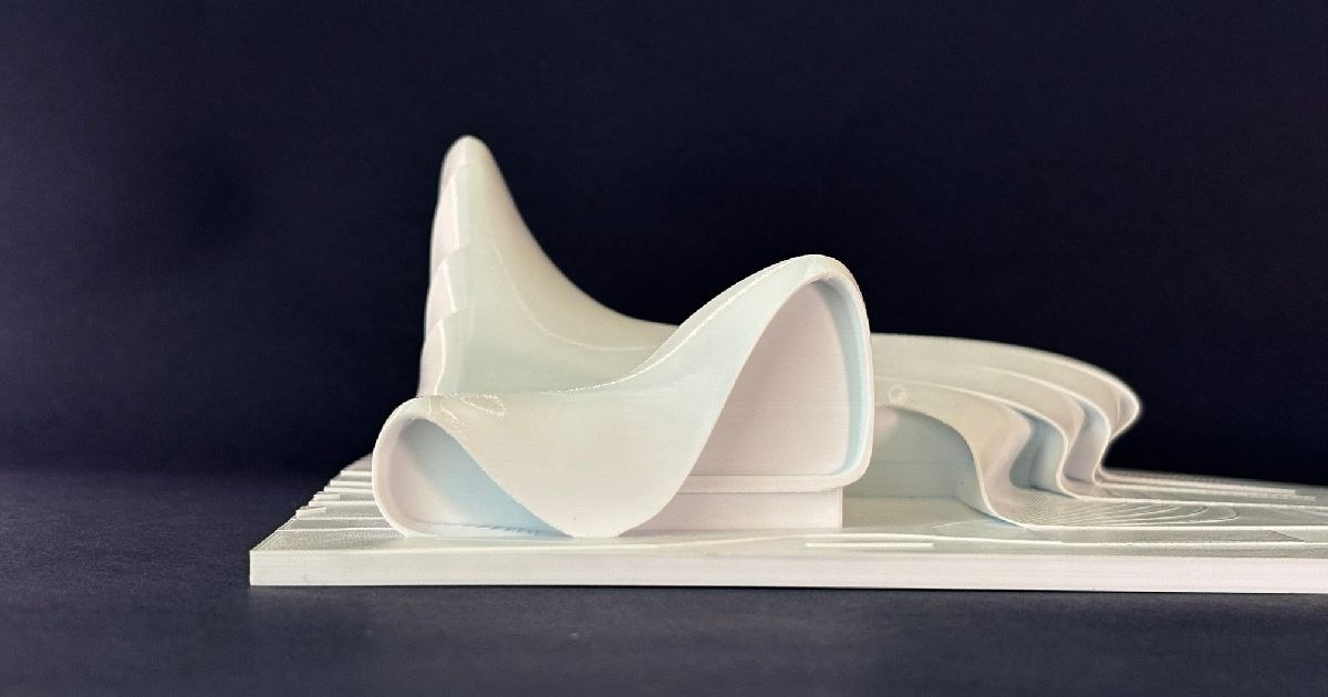 3D printed Heydar Aliyev Center parametric architectural model — graphic design by Adrian Martinez