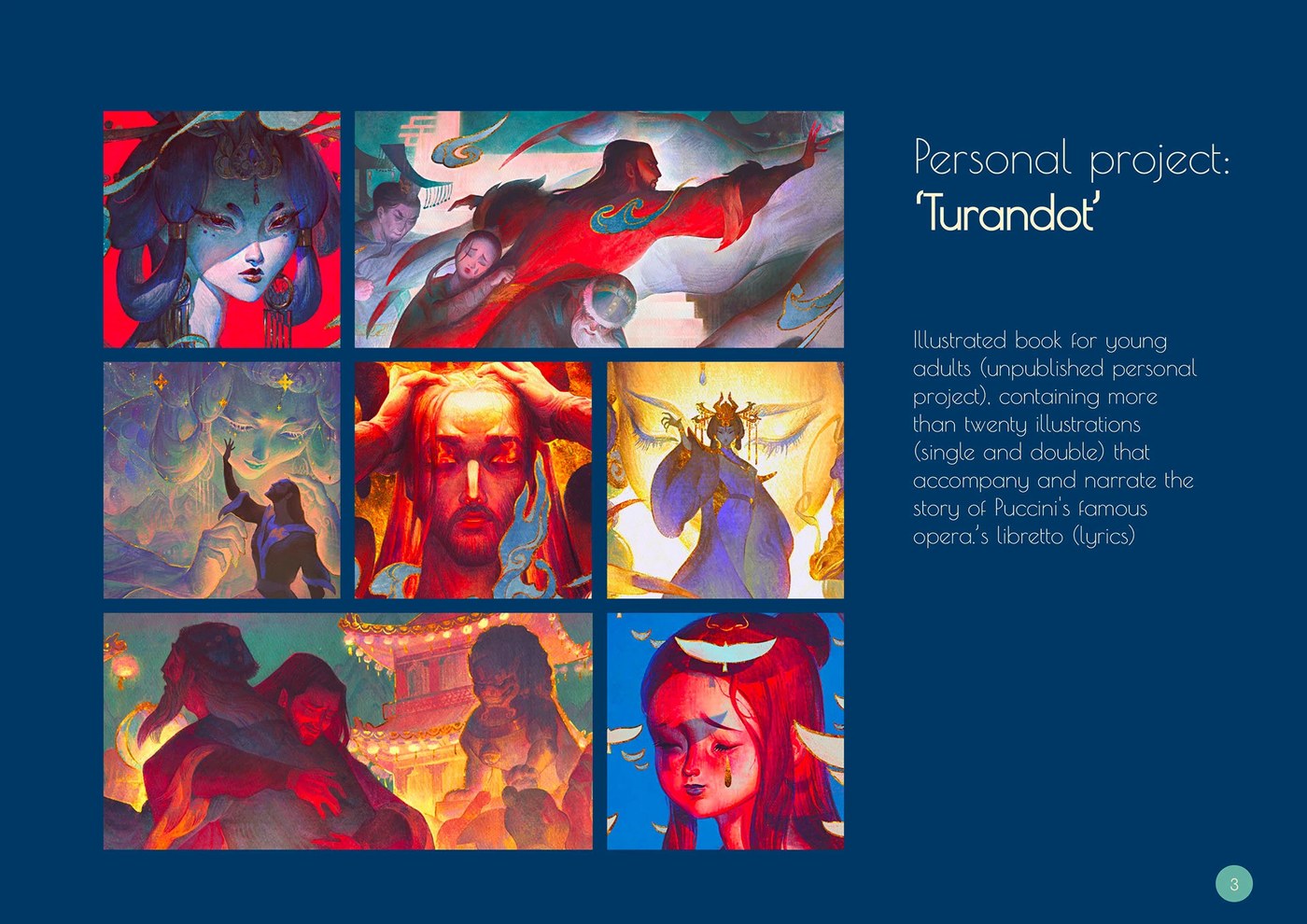 digital illustration portfolio detail showing Turandot character close-up