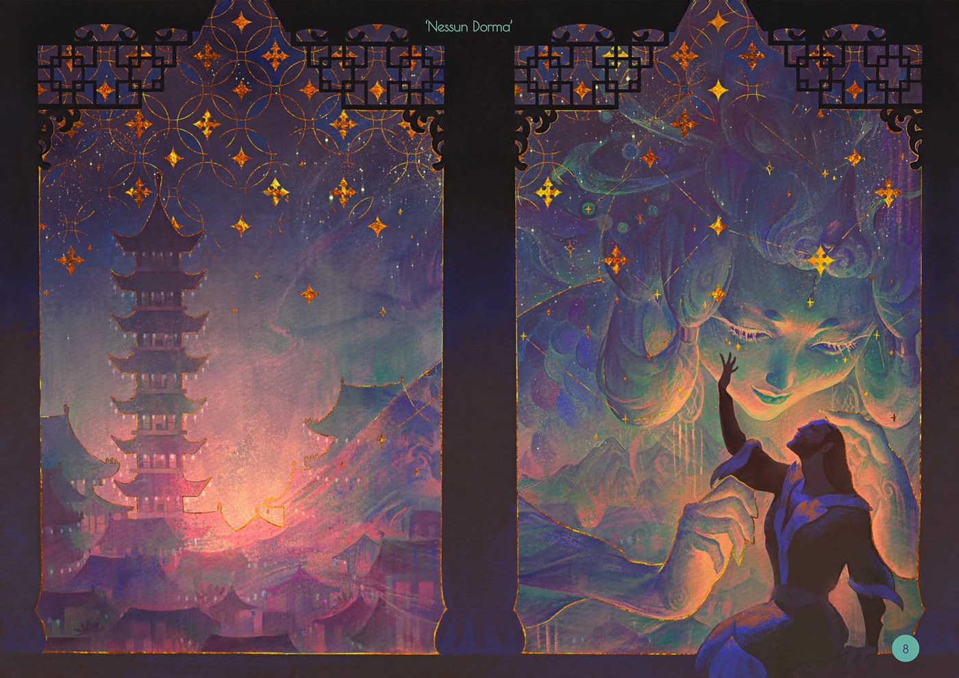 digital illustration portfolio double page spread from Daniele Procopio book