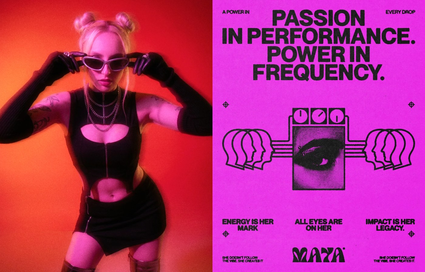 music artist brand identity design — five-color palette applied across touchpoints