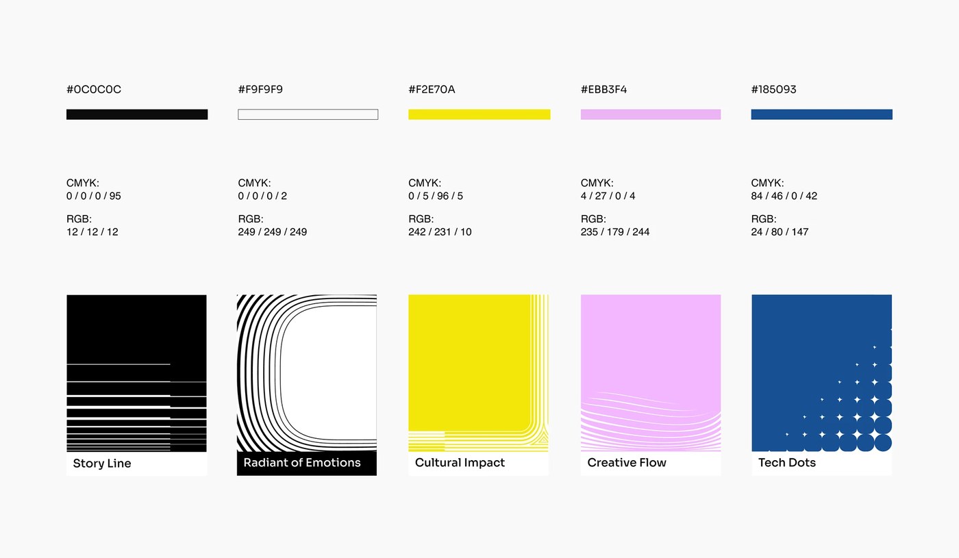 Five distinct visual concepts and color systems of the museum brand identity design.