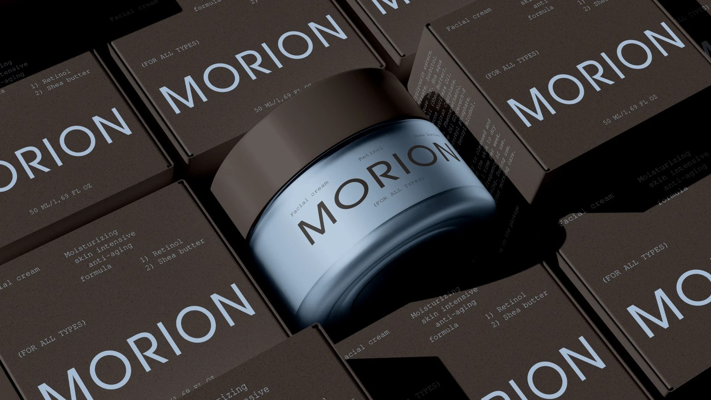 Cosmetics packaging design cardboard box detail, displaying precise sans-serif layout specifications and ingredients printed in charcoal ink.