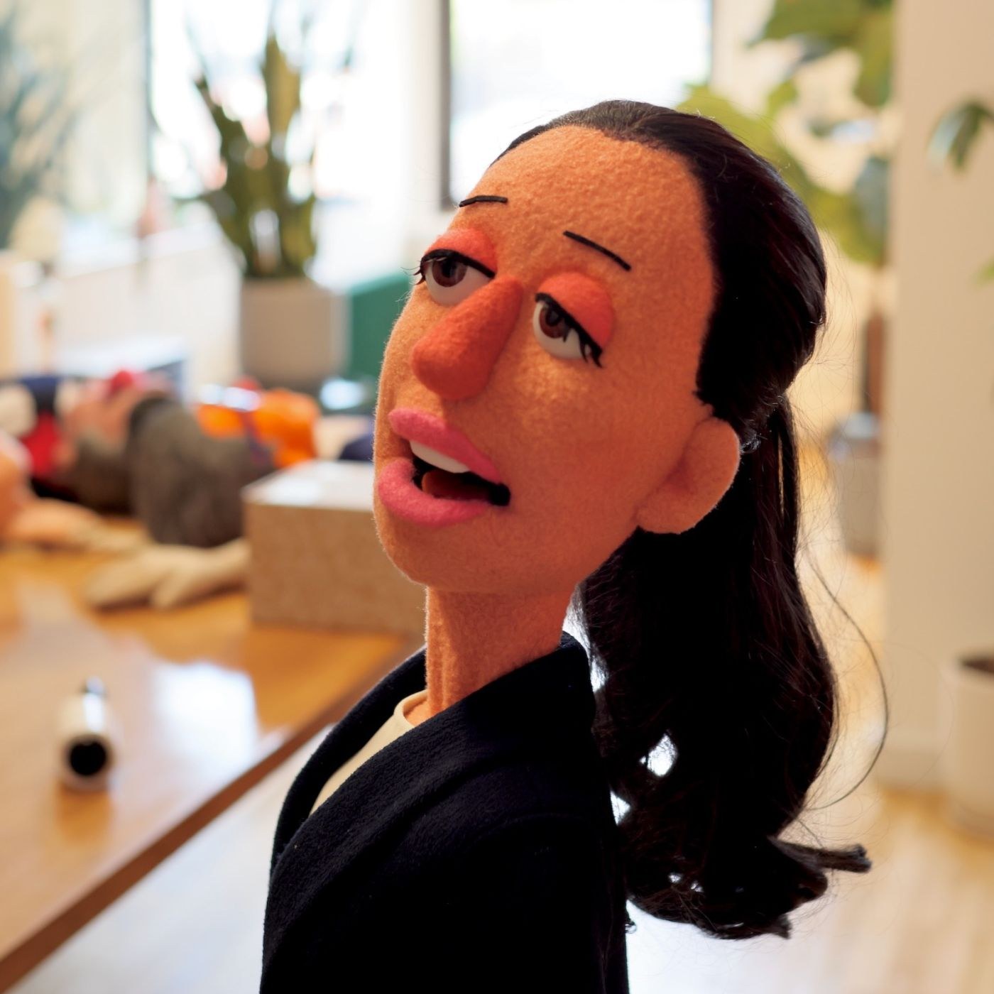 custom puppet design — satirical TV show puppet likeness fabricated by Furry Puppet Studio