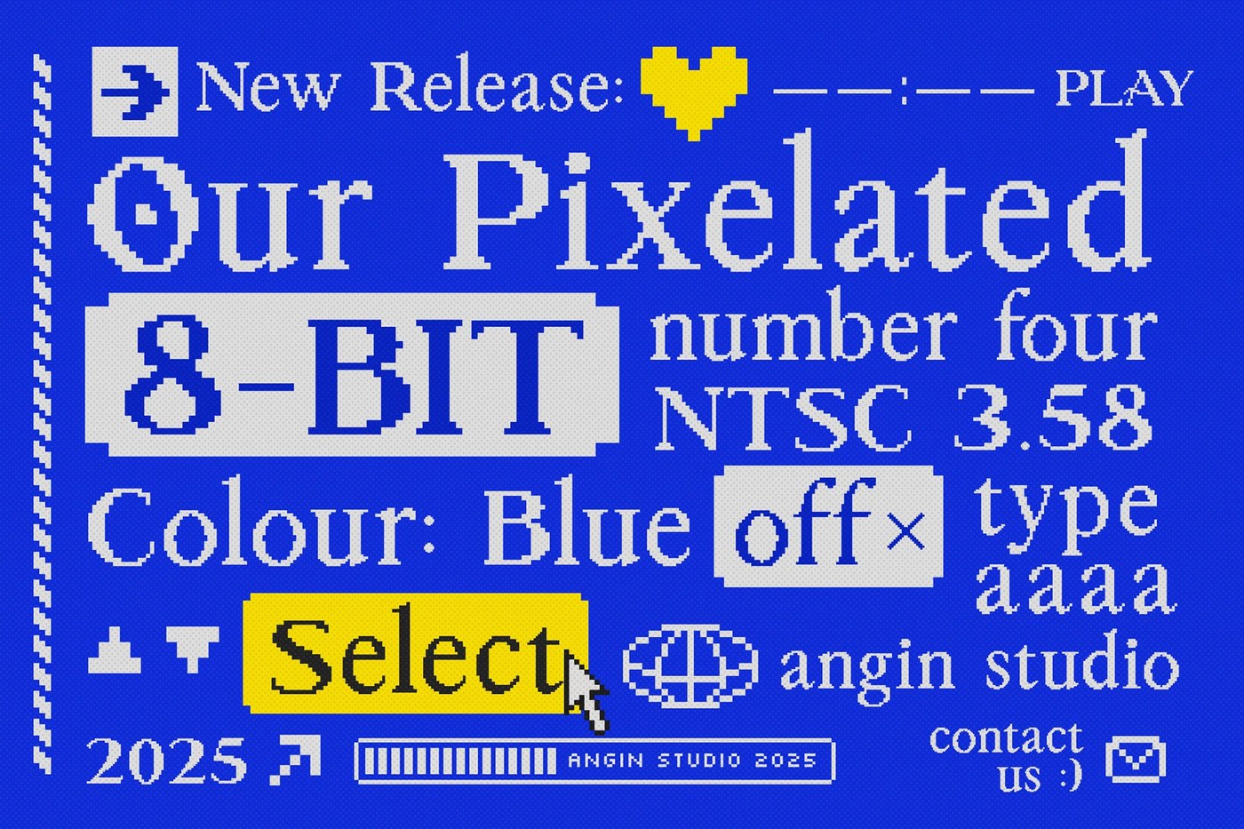 Pixelatura pixel font display typeface Windows 95 desktop mockup with electric blue background
