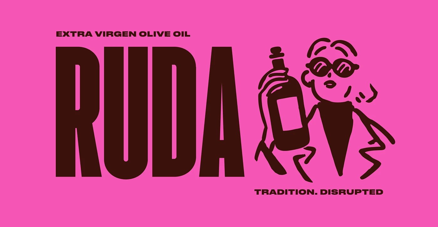 Ruda AI brand identity design by Yai Salinas — hot pink and brown color system