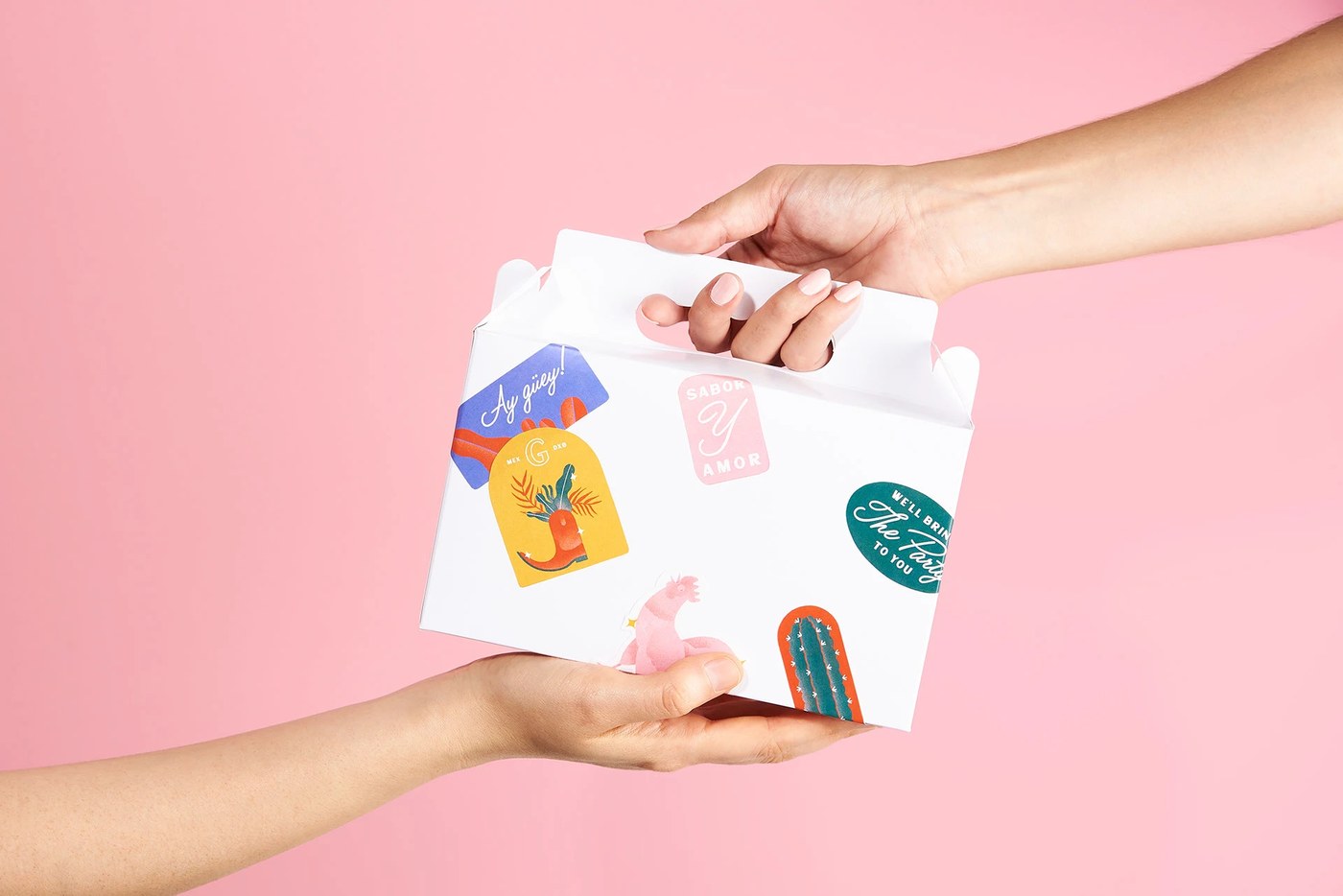 Creative packaging and menu layout representing a mexican restaurant branding visual identity.