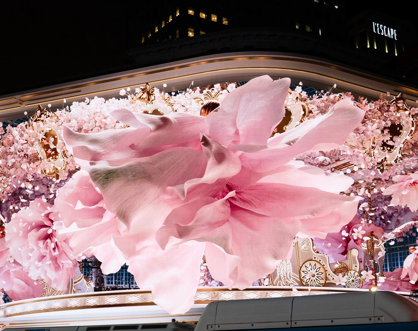 media facade spring festival blossom petals 3D animation