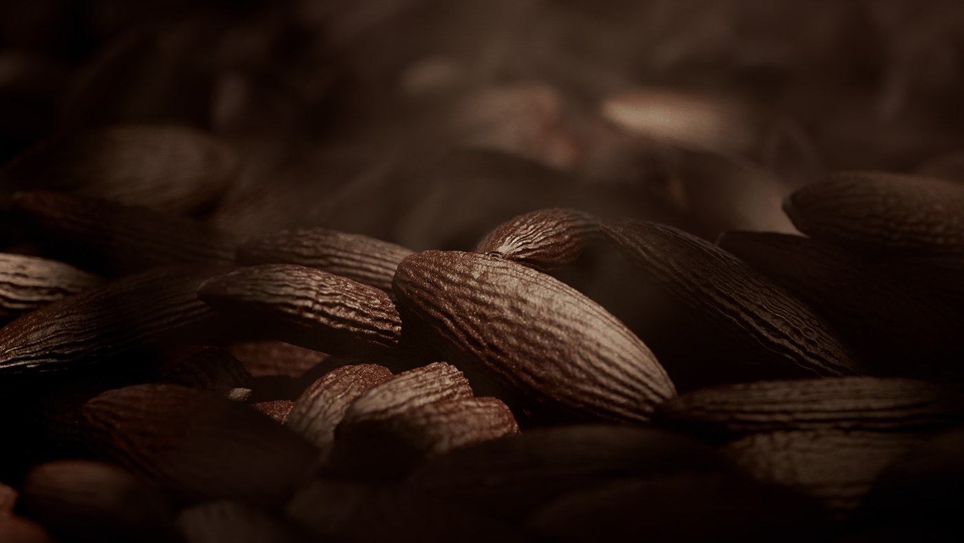 Perfume CGI close-up with shallow depth of field and reflective surface play