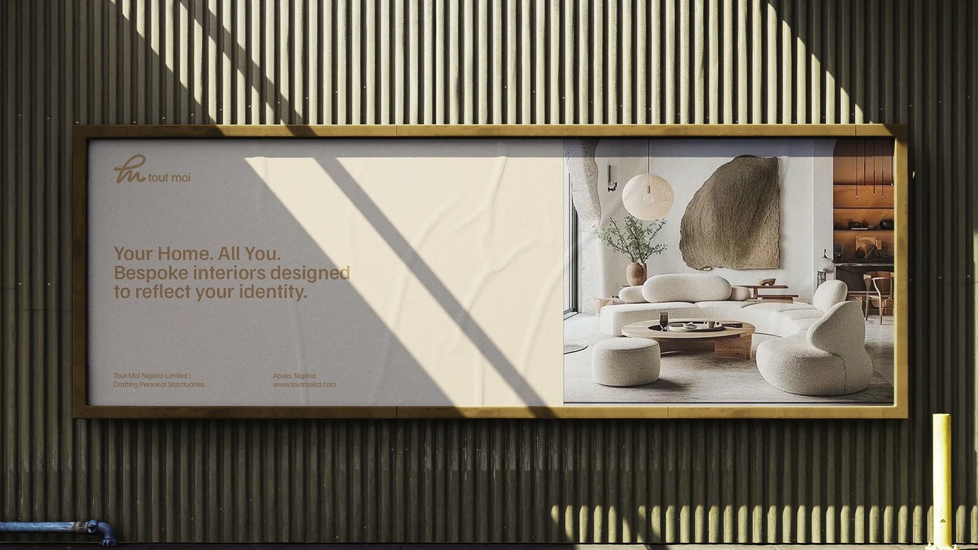 real estate brand identity large format banner Space made for your rhythm tagline on stone building