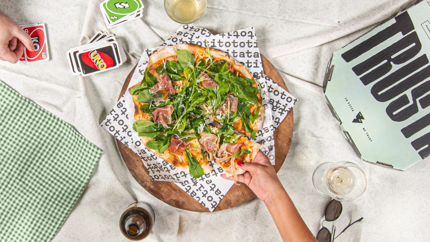 Trusta Pizza detail view — editorial photography by Bolden Branding