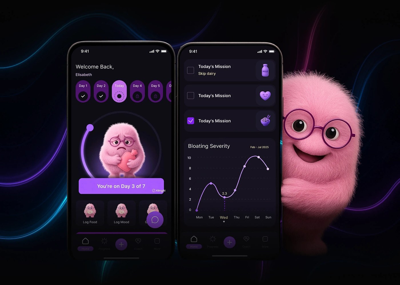 Unbloated wellness app design cover — dark purple UI by Farba Digital