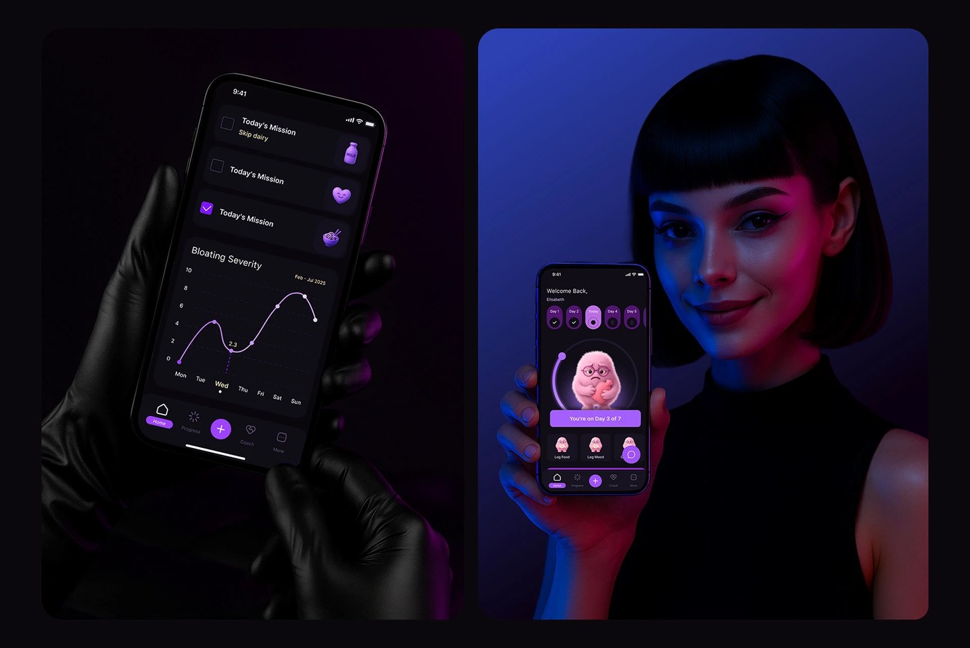 Unbloated wellness app design progress tracking dashboard