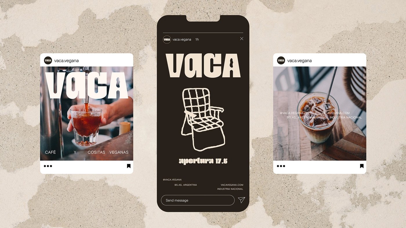 VACA Branding context shot — display typography design by Micaela Gushiken