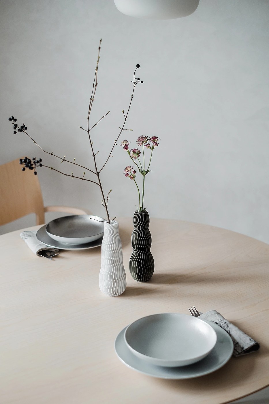 Detail of WAVE 3D printed vases showing 0.4 mm FDM layer ridges