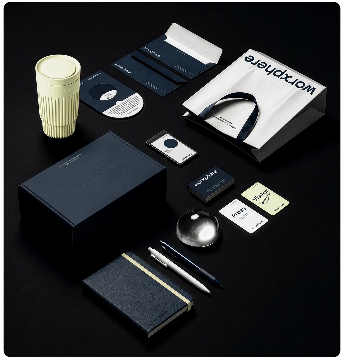 Worxphere brand identity color palette deep navy and acid-green